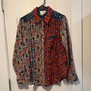 Tru Luxe Jeans Womens Blue Paisley Shirt size M